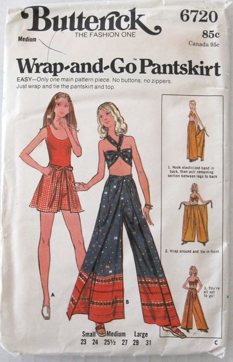 1970s Sewing Patterns, Pants Sewing, Wrap Pants, 70s Inspired Fashion, Pants Sewing Pattern, Butterick Pattern, Butterick Sewing Pattern, Couture Mode, Motif Vintage