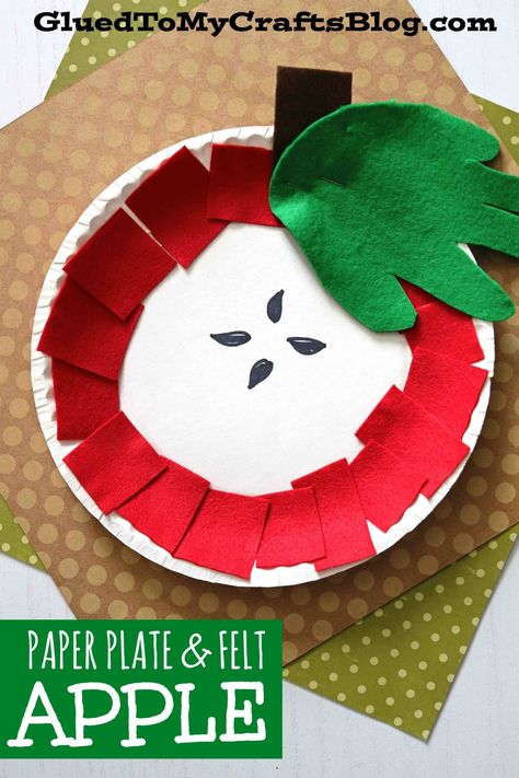 September Theme Crafts For Kids, Apple Crafts For Toddlers Simple, Apple Craft Prek, Apple Themed Art For Toddlers, Apple Construction Paper Craft, Apple Core Paper Plate Craft, Paper Plate Apple Craft, September Crafts For Kids, Easy Kid Crafts