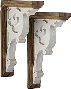 American Art Decor Set of 2 Corbel Shelf Brackets - Vintage Decorative Shelving & Storage - Rustic Farmhouse Decor for Living Room, Bedroom, Kitchen, Office & More (Brown & White, 12”x2 x7.75”) Brown Furniture Living Room, Corbel Shelf, Tiny House Cottage, Decorative Shelving, Light Clips, Standing Shelves, Brown Furniture, Rustic Farmhouse Decor, High Ceiling