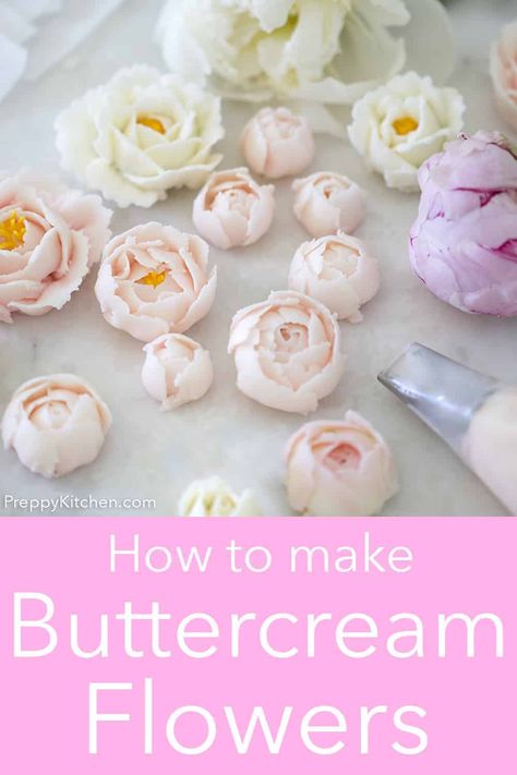 Making Icing Flowers, Stiff Buttercream Frosting For Flowers, How To Make Flowers Out Of Icing, Butter Cream Decorating Ideas, How To Make Frosting Flowers, How To Make Buttercream Flowers, Stiff Buttercream Frosting For Piping, How To Pipe Flowers, Buttercream Leaves