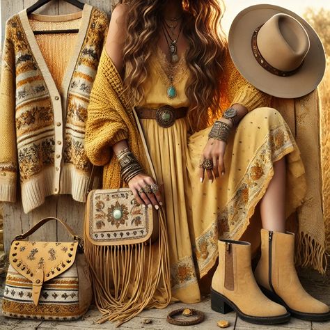 bohemian style in yellow tones Bohemian Women, Yellow Tones, Boho Hairstyles, Boho Chic Fashion, Bohemian Jewelry, Women Style, Bohemian Style, Yellow, Bohemian Jewellery