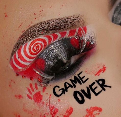 Eye makeup/ eye shadow looks/ red Doe Eye Makeup, Tape Makeup, Crazy Eye Makeup, Holloween Makeup, Eyeliner Ideas, Punk Makeup, Halloween Eye Makeup, Face Art Makeup, Graphic Makeup