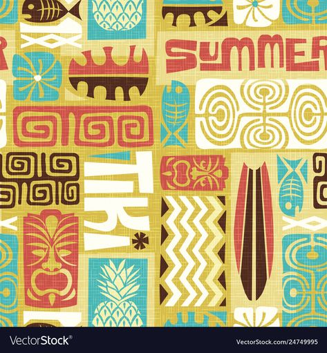 Tiki Wallpaper, Tiki Pattern Design, Tiki Art Illustrations, Tiki Graphic Design, Tiki Bar Illustration, Hawaii Pattern, Tiki Art, Vector Background Pattern, Hawaiian Art