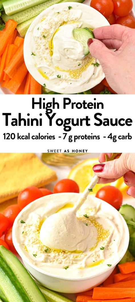 Tahini Yogurt Sauce Healthy Cheat Meals, Adult Lunchable Ideas, Lunchable Ideas, Dressing For Salad, Best Healthy Meals, Appetizer Platter, Tahini Recipe, Protein Yogurt, Garlic Dip