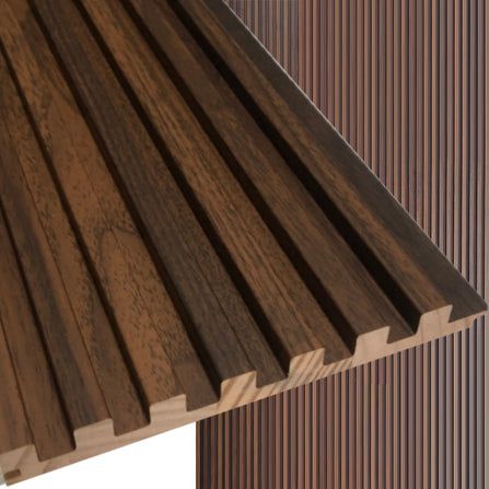 Slat Wood Wall Paneling Cladding — YouShouldHaveIt Fluted Walls, Hardwood Wall, Wood Wall Paneling, Deck Railing Ideas, Wood Wall Panel, Wall Cladding Panels, Kitchen Revamp, Wood Slat Wall, Railing Ideas