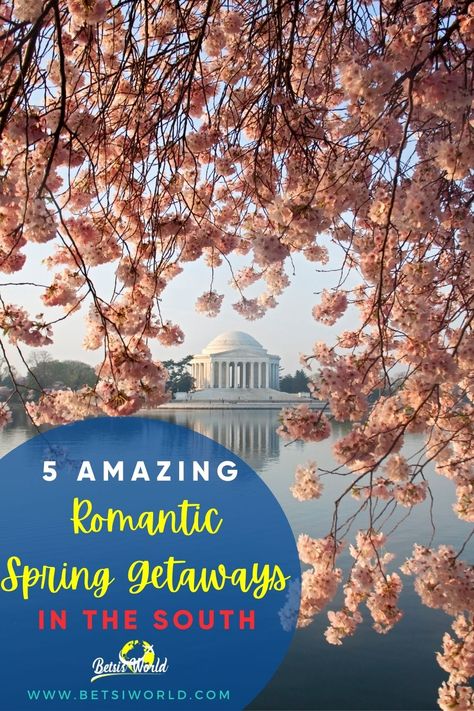 These 5 romantic spring getaways will have you packing your bags in no time! The cherry blossoms and wildflowers are incredible in these southern spots. Check out these romantic destinations for your next Spring getaway. #romanticgetaway #springgetaway #springtravel #south #springtraveldestinations Best Vacations For Couples, Spring Travel Destinations, Best Romantic Getaways, Weekend Getaways For Couples, Couples Travel, Spring Getaway, Best Weekend Getaways, Couples Vacation, Eco Travel