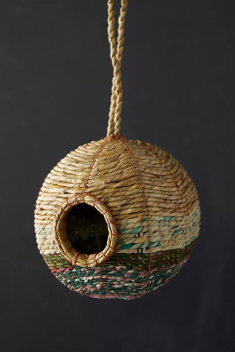 Recycled Sari + Seagrass Bird Nest, Round | Anthropologie Basket Ware, Ceramic Stool, Garden Birds, Outdoor Armchair, Outdoor Stools, Solar Lanterns, Fabric Making, Cozy Place, Market Tote