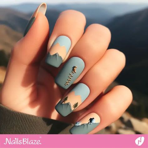 Mountain Nails Designs Art, Outdoor Nail Designs, Mountain Nail Art, Mountain Nails, Summer Art Ideas, Patriotic Nail, Fourth Of July Nails, New Saree Blouse Designs, Get Ready For Summer