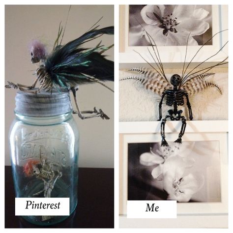 Dollar Tree Skeleton Fairy, Plastic Skeleton Crafts, Mini Skeleton Crafts, Dollar Tree Skeleton Crafts, Haunted Conservatory, Fairy Skeletons, Scary Fairies, Skeleton Fairies, Skeleton Crafts