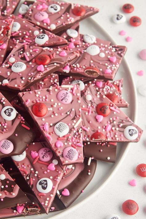 Valentine's Bark with Dark Chocolate & Ruby Chocolate! - Bake or Break Pistachio Bark, Valentines 2024, Holiday Treats Recipes, Galentines Brunch, Ruby Chocolate, Dark Chocolate Candy, Valentines Dinner, Chocolate Garnishes, Treats And Sweets