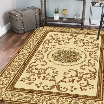 Noble 1419 Area Rug Rug Ivory, Ivory Area Rug, Medallion Design, Black Area Rugs, Floral Border, Fabric Rug, White Area Rug, Indoor Rugs, Indoor Area Rugs