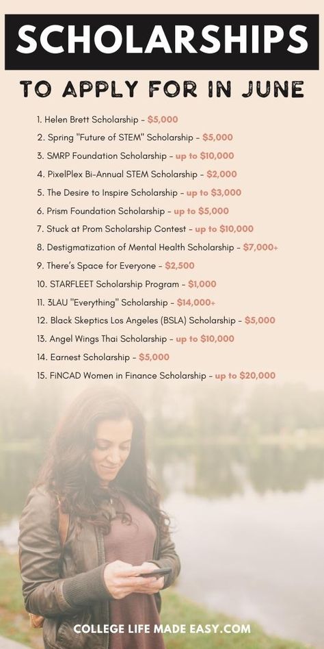 60 Due in June Scholarships for College Students 1 Scholarships For Graduate Students, High School Scholarships, Scholarships For College Students, Work Hacks, Teen Issues, Undergraduate Scholarships, Dorm Food, College Checklist, School Scholarship