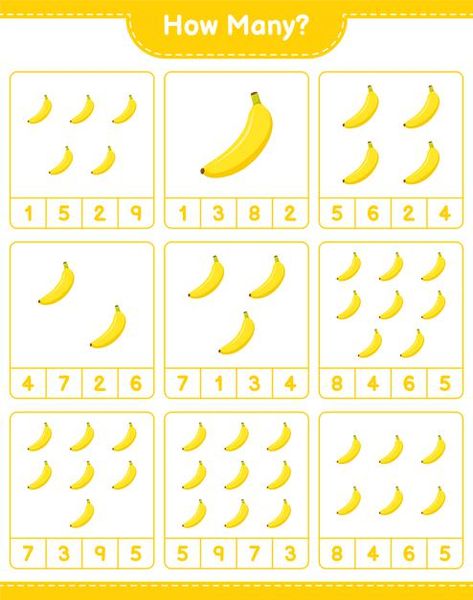 Banana Crafts, Fruit Banana, Counting Worksheets, Kids Worksheets Preschool, Easter Activities For Kids, Counting Games, Kindergarten Math Activities, Number Activities, Alphabet Activities Preschool