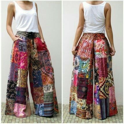 Patchwork wide leg trousers Patchwork Clothes, Boho Mode, Mode Hippie, Afrikaanse Mode, Diy Vetement, Estilo Hippie, Boho Pants, Moda Vintage, Hippie Outfits