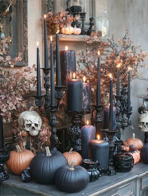 22 Best Living Room Halloween Decoration Indoor Ideas Fall Christmas Decor Ideas, Vintage Gothic Halloween Decor, Halloween Classy Decor, Luxury Halloween Decor, Spooky Chic Halloween Decor, Halloween Party Living Room, Halloween Coffee Table Decor, Halloween Banquet, Halloween Centerpiece Ideas