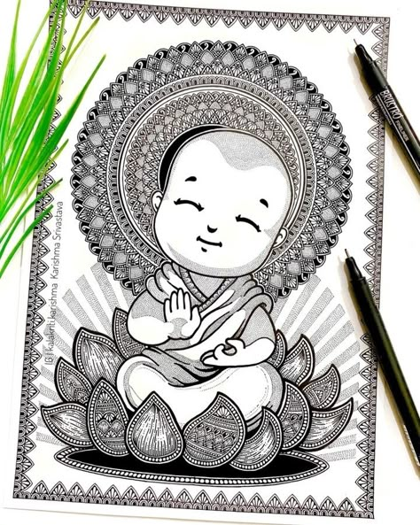 Karishma Srivastava | Mandala on Instagram: “Lord Buddha, a symbol of Peace and Harmony ✌️☮️ Would love to know your thoughts on this work. Please write in the comments below. Thank…” Mandela Art Buddha, Buddha Zentangle Art, Peace Mandala Art, Lord Mandala Art, Lord Buddha Mandala Art, Mandala Canvas Art, Cute Buddha Drawing, Buddha Doodle Art, Buddha Mandala Artwork