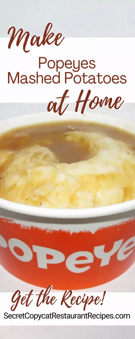 Popeyes Mashed Potatoes Recipe Copycat Popeyes Gravy, Popeyes Mashed Potatoes And Gravy Recipe, Popeyes Mashed Potatoes And Gravy, Popeyes Copycat Recipes, Copycat Mashed Potatoes, Cajun Mashed Potatoes Recipe, Popeyes Chicken Recipe Copycat, Popeyes Mashed Potatoes, Popeyes Biscuits Recipe