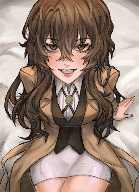 Dazai Osamu Female Version, Female Chuuya X Dazai, Dazai Osamu Fanart Dark, Dazai Girl Version, Female Dazai X Male Chuuya, Fem Dazai Fanart, Female Dazai Fanart, Fem Dazai X Chuuya, Dazai Osamu Genderbend