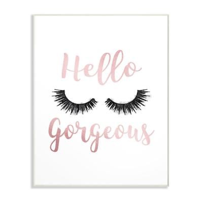 10 in. x 15 in. "Hello Gorgeous Black Eyelashes Typography" by Amanda Greenwood Wood Wall Art Black Eyelashes, Nordic Poster, Rustic Frames, Wall Art Plaques, Portrait Frame, Lithograph Print, Stupell Industries, Textured Artwork, Hello Gorgeous