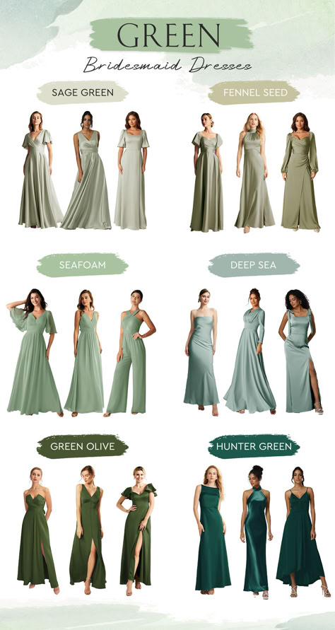 AW Bridal is the go-to bridal brand for green bridesmaid dresses to mix and match with other colors, styles, and fabrics. Shop dresses starting at $79! Sage Vs Olive Green, Sage Shades Bridesmaid Dresses, Mint Bridesmaid Dress, Emerald Green Wedding Mood Board, Shades Of Dark Green Bridesmaid Dresses, Olive Bridesmaid Dresses Mismatched, Bridesmaid Dresses Hunter Green, Bridesmaid Dresses 3 People, Bridesmaids Dresses Colors