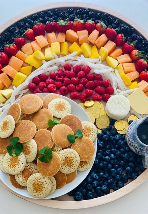 Make a Rainbow Waffle Charcuterie Board for brunch, or this Easy Rainbow Breakfast Board for St. Patrick’s Day or any weekend breakfast! #rainbowbreakfastboard #easyrainbowbreakfastboard #pancakeboard #reluctantentertainer Waffle Charcuterie Board, Charcuterie Board Ideas Christmas, Rainbow Breakfast, Dollar Pancakes, Silver Dollar Pancakes, Snack Boards, Rainbow Waffles, Charcuterie Board Ideas, Breakfast Board