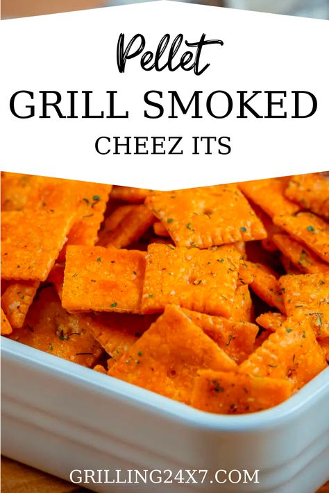 This pellet grill smoked Cheez its recipe is perfect to make and snack on any time for day … or night; It’s time to fire up the smoker! Smoked Cheez Its, Cheez Its Recipe, Wood Fire Grill Recipes, Cheez It Recipe, Grilled Snacks, Cheez Its, Smoker Recipes Electric, Griddle Cooking Recipes, Pellet Smoker Recipes