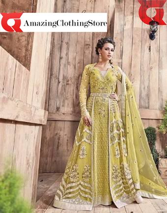 (Women Party OR Wedding Dresses Are Also Available On affordable Prices) Only In 99$ (Unstitched) Stitching Charges : 15$ Shipping Charges : 19$  For Order Inbox Us.  Note : If You want Stitched Dresses Then Send Us Your Measurment We Will Make It Better For You. Yellow Lengha, Lemon Green Colour, Embroidered Outfit, Fusion Fashion, Party Gown Dress, Bridal Lengha, Wedding Saree Blouse, Designer Bridal Lehenga, Pretty Yellow