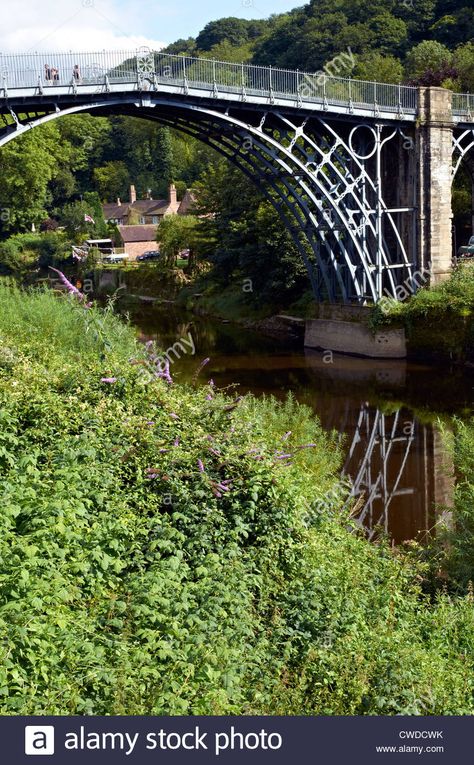 The famous iron bridge at Ironbridge, near Telford, Shropshire, England; first cast iron built bridge in the world 1779 Stock Photo Telford Shropshire, Shropshire England, Iron Bridge, Art Project, Painting Inspiration, Cast Iron, Art Projects, Bridge, Stock Images