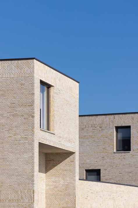 27 interlinked ground-level homes surrounded by water, edged with jetties and fringes of reeds. #zecc #zeccarchitects #island #islanddwelling #islanddesign #landscape #masonry #architecture #architect #dwelling #modernarchitecture#housing #brick #wood #courtyard Picture by Stijn Poelstra Masonry Architecture, Wood Facade, Brick Detail, Urban Development, Brick And Wood, Brick Architecture, Brick Facade, White Brick, Brick Design