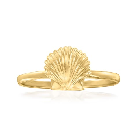 PRICES MAY VARY. GENUINE 10KT GOLD — 10kt yellow gold scallop seashell ring. Handcrafted. Polished finish. 1/4 in. wide. 1.1 grams. Size 6. STRONG AND BEAUTIFUL — Crafted of durable precious metal that’s stronger than 14kt and 18kt gold, our sturdy, worry-free 10kt gold pieces are waterproof, sweatproof and won’t tarnish. REAL GOLD YOU LIVE IN — Canaria fine jewelry is the affordable luxury you’ve been looking for. Perfect for everyday wear, these 10kt gold wardrobe essentials are fashionable, f Gold Wardrobe, Scallop Seashell, Seashell Ring, Coastal Jewelry, Surf Jewelry, Summer Rings, Yellow Jewelry, Shell Ring, Dope Jewelry