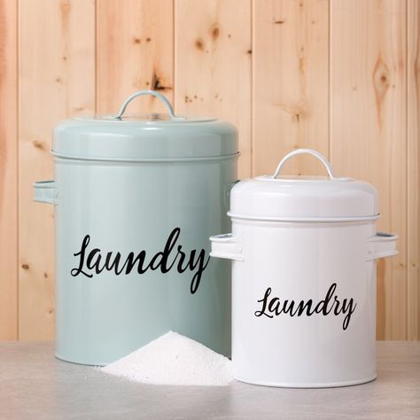 Metal Laundry Detergent Kitchen Canister Crazy Organization, Canister Ideas, Laundry Soap Container, Retro Laundry Room, Laundry Detergent Storage, Laundry Room Storage Solutions, Laundry Detergent Container, Detergent Storage, Detergent Container