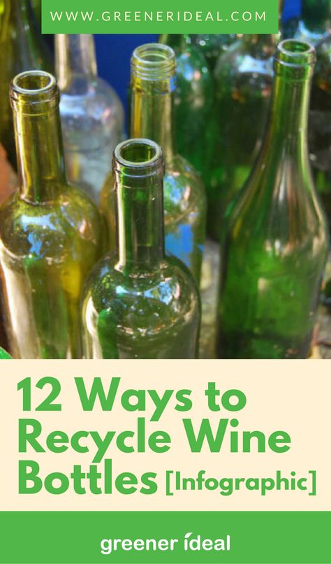 Do you have empty wine bottles at home and not sure what to do with them? Check out the infographic below for 12 creative ways you can recycle wine bottles! Recycle Wine Bottles, Recycling Hacks, Wine Cellar Racks, Recycling Facts, Recycled Wine Bottles, Empty Glass Bottles, Recycling Information, Empty Wine Bottles, Wine Bottle Art