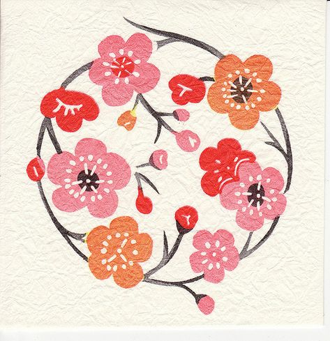 Cherry Blossoms | Lovely screen-printed cherry blossom desig… | Flickr Japanese Quilt Patterns, Cherry Blossom Design, Japanese Washi Paper, Japanese Quilts, Small Envelopes, Blossoms Art, Pola Sulam, 수채화 그림, Japanese Flowers