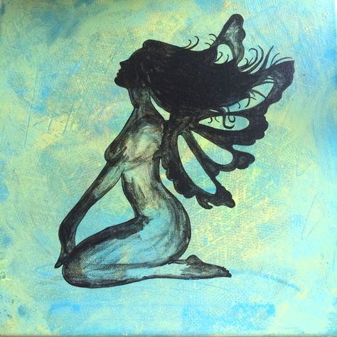 Hand painted fairy. Grunge. Fairy Grunge Painting Ideas, Grunge Aesthetic Painting, Cyanotype Stencil, Alt Painting Ideas, Painting Ideas Grunge, Fairy Painting Ideas, Grunge Watercolor Art, Grunge Painting Ideas, Grunge Painting