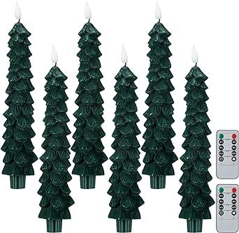 Funtery 6 Pcs Christmas Flameless Taper Candles with Remote Timer 9.7 Inch Real Wax Battery Operated Green Christmas Tree Candle Lights Candlesticks with 3D Flame for Home Windows Fireplace Decor Windows Fireplace, Family At Christmas, Furniture Led, Flameless Taper Candles, Tree Candles, Shaped Candles, Pine Cone Candles, Christmas Pine Cones, Electronic Candles