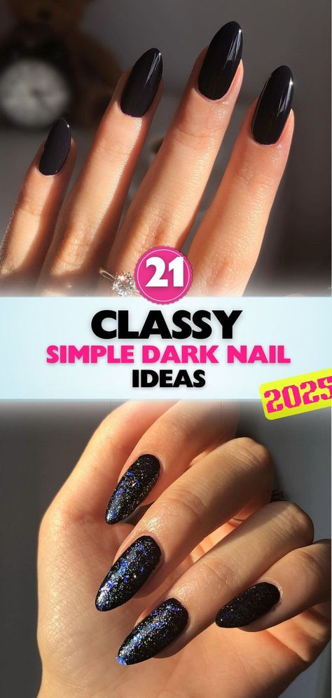 Transform your nails with classy, dark-toned designs perfect for showcasing a sleek and modern aesthetic. Dark Shade Nails, Dark January Nails, Christian Nails Ideas, Short Black Nails Designs Simple, Black Dress Nails Ideas, Elegant Dark Nails, Dark Short Nails Ideas, Cute Black Nails Acrylic, Simple Dark Nail Designs