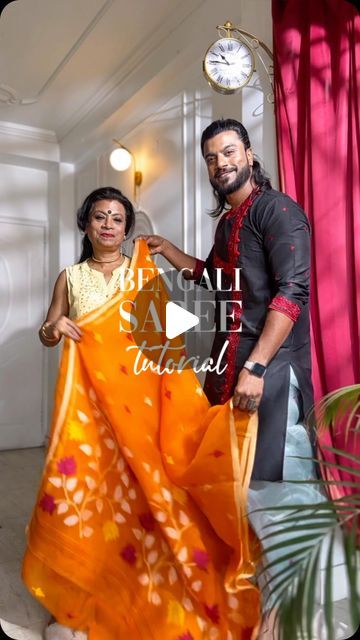 Rohit Bose on Instagram: "Try it this Poila Boisakh? ✨ Also known as the ‘Aatpoure’ style, this has been prevalent in Bengal since centuries. Many of us have seen our grandmothers wear sarees this way and it still remains in fashion during festivities and is a favourite of Bollywood movies when portraying a Bengali woman ✨ Both mom and I are in Muslin Jamdani Sarees from @suidhaga_a_weaving_saga (also my kurta) ❤️ #Saree #Draping #poilaboishak #shubhonaboborsho  [ atpoure, Bengali, bangali, traditional, ethnic, culture, cultural, Indian wear, mother son]" Kurta With Saree, Atpoure Style Saree, Bengali Saree Traditional, Bangla Saree Style, Bangali Saree Style Saris, Bengali Saree Look, Traditional Bengali Saree Look, Bengali Traditional Look, Bengali Saree Draping