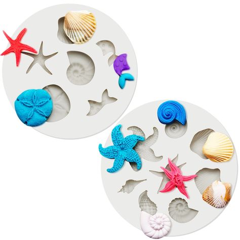 PRICES MAY VARY. Hand Making Package: you will receive 2 clay molds, with starfish, conch, shell, sea fish, other patterns and more, suitable for crafting ocean themed crafts and making your delicate earrings; Please refer to the picture steps for correct use Various Sizes: there are different size sea animals in these mini clay polymer molds to meet your DIY needs, especially suitable for decorating your polymer clay earrings; The clay mold diameter is about 2.4 inches/ 6.1 cm and 2.8 inches/ 7 Silicone Flower Molds, Mermaid Polymer Clay, Ocean Themed Crafts, Ocean Theme Crafts, Sunflower Cookies, Polymer Clay Molds, Small Patterns, Clay Molds, Mini Clay