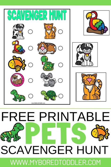 Scavenger Hunt For Toddlers, Toddler Scavenger Hunt, Preschool Scavenger Hunt, Nursery Rhyme Characters, Pet Theme, Pets Preschool Theme, Easy Toddler Activities, Animal Printables, Free Preschool Printables