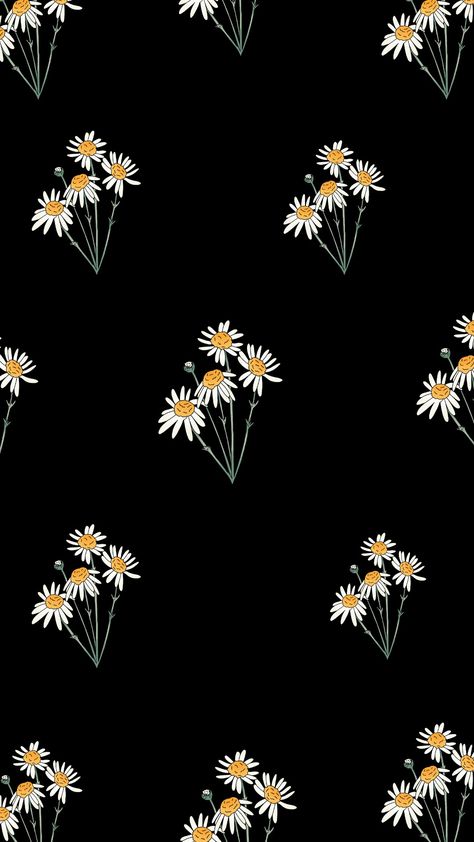 Daisy Flower Wallpaper Black, Black Print Wallpaper, Color Design Inspiration, Daisy Wallpaper, Flower Icons, Wallpaper Doodle, Textile Prints Design, Black Background Wallpaper, Flower Iphone Wallpaper