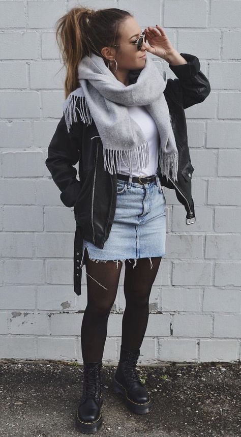 Ootd Pinterest, Anna Campbell, Denim Skirt Outfits, Casual Winter Outfits, Edgy Outfits, Mode Inspiration, Winter Fashion Outfits, Looks Vintage, Fall Winter Outfits