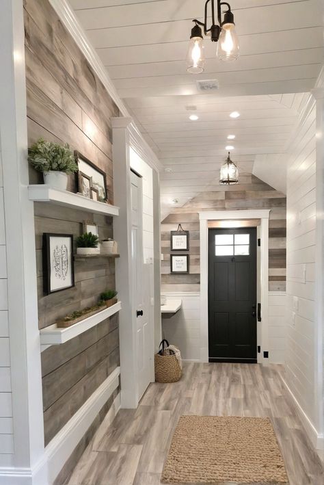 shiplap, accent wall, DIY trends, space transformation Shiplap In Hallway, Office Wooden Wall Design, Shiplap Wall Color Ideas, 2024 Flooring Trends, Ship Lapped Walls, Farmhouse Shiplap Walls, Shiplap Wall Living Room, Shiplap Cottage, Shiplap Flooring