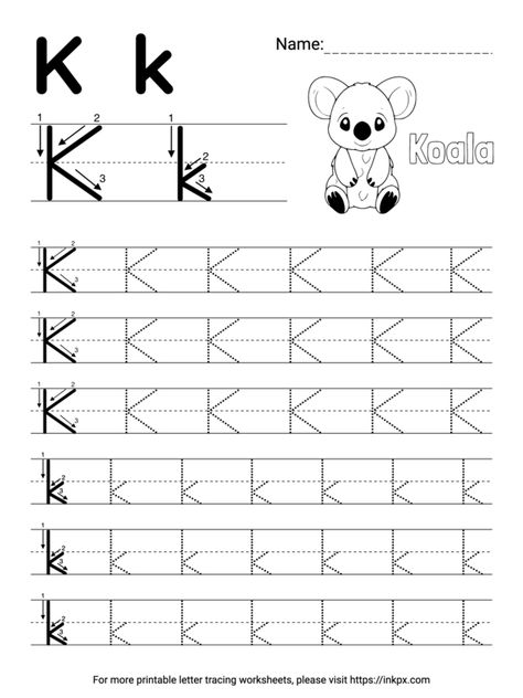 Letter K Crafts For Preschoolers Printables, K Is For, Letter K Worksheets For Preschoolers, Preschool Letter K, Letter K Activities For Preschool, Letter K Worksheet, Letter K Worksheets, Handwriting Paper Kindergarten, Free Handwriting Worksheets