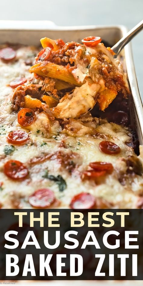 Baked Ziti With Pepperoni, Baked Pasta With Sausage And Ricotta, Ziti Pasta Recipes, Freezer Baked Ziti, Crockpot Ziti, Sausage Pasta Recipes Easy, Sausage Baked Ziti, Baked Ziti With Italian Sausage, Keto Recipes With Ground Beef