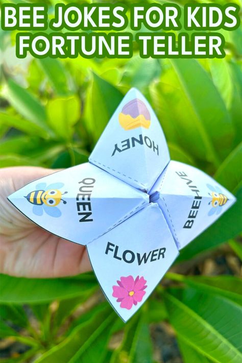 Bee Jokes for Kids Fortune Teller Printable Bee Jokes, Fortune Teller Printable, Printable Fortune Teller, Fortune Teller Game, Origami Fortune Teller, Fortune Teller Paper, Spider Drawing, Bee Activities, Fortune Tellers