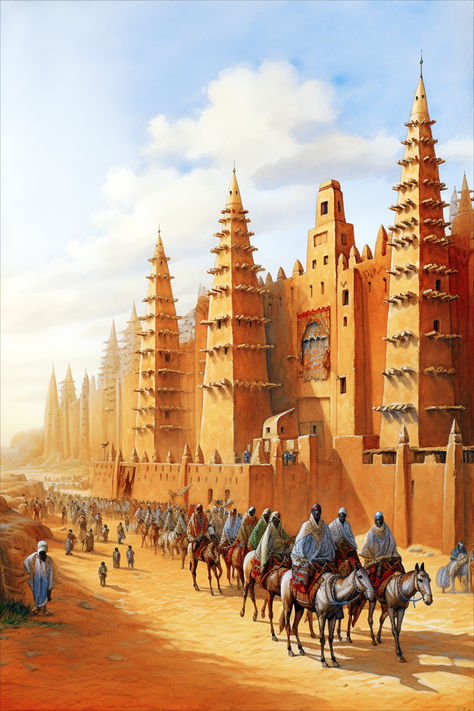 Medieval Africa, Mali Empire, Africa City, Songhai Empire, African Empires, African City, Islamic City, Arabian Art, Art Islamic