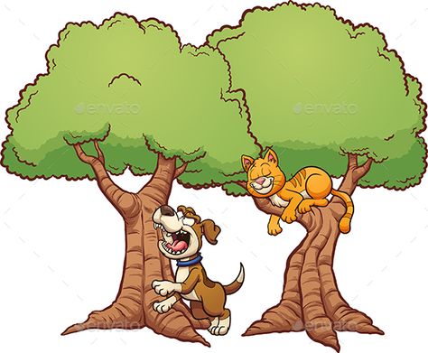 Dog barking up the wrong tree. Vector clip art illustration with simple gradients. Each element on a separate layer. EPS10 and PSD Barking Up The Wrong Tree, Sketches Doodles, Tree Vector, Art Sketches Doodles, Tree Clipart, Tree Drawing, Dog Illustration, Dog Barking, Art And Illustration