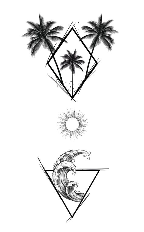 California Tattoo Ideas Men, Wanderlust Tattoo Men, Anime Brutal, Vacation Tattoo Ideas, Surf Tattoos, Beachy Tattoos, Surf Tattoo, Island Tattoo, Wanderlust Tattoo