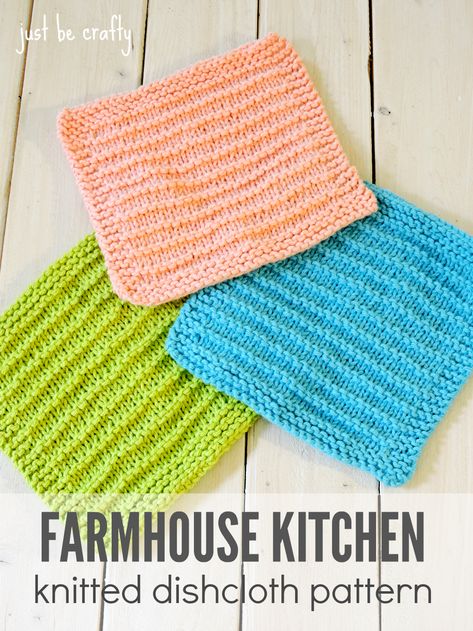 Farmhouse Kitchen Knitted Dishcloths - Just Be Crafty Knitted Dishcloths, Knit Dishcloth Pattern, Knitted Washcloth Patterns, Dishcloth Patterns Free, Knitted Washcloths, Dishcloth Knitting Patterns, Washcloth Pattern, Knit Dishcloth, Dishcloth Pattern