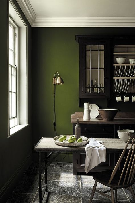 Little Greene 2018 Green Colourcard - National Trust-inspired paint collection Sage Green Paint Color, Olive Green Paints, Jewel Beetle, Sage Green Paint, Olive Green Walls, Masonry Paint, Green Paint Colors, Little Greene Paint, Green Walls